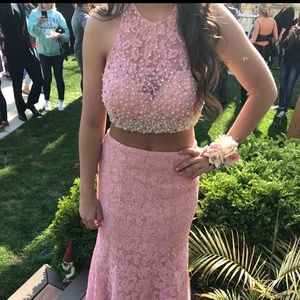 La Femme Designer Two Piece Pink Prom Dress